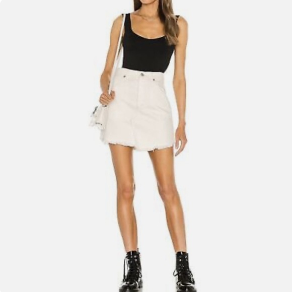 WE THE FREE Brea Cutoff Denim Mini Skirt Deco White Sz 30 - Picture 1 of 15